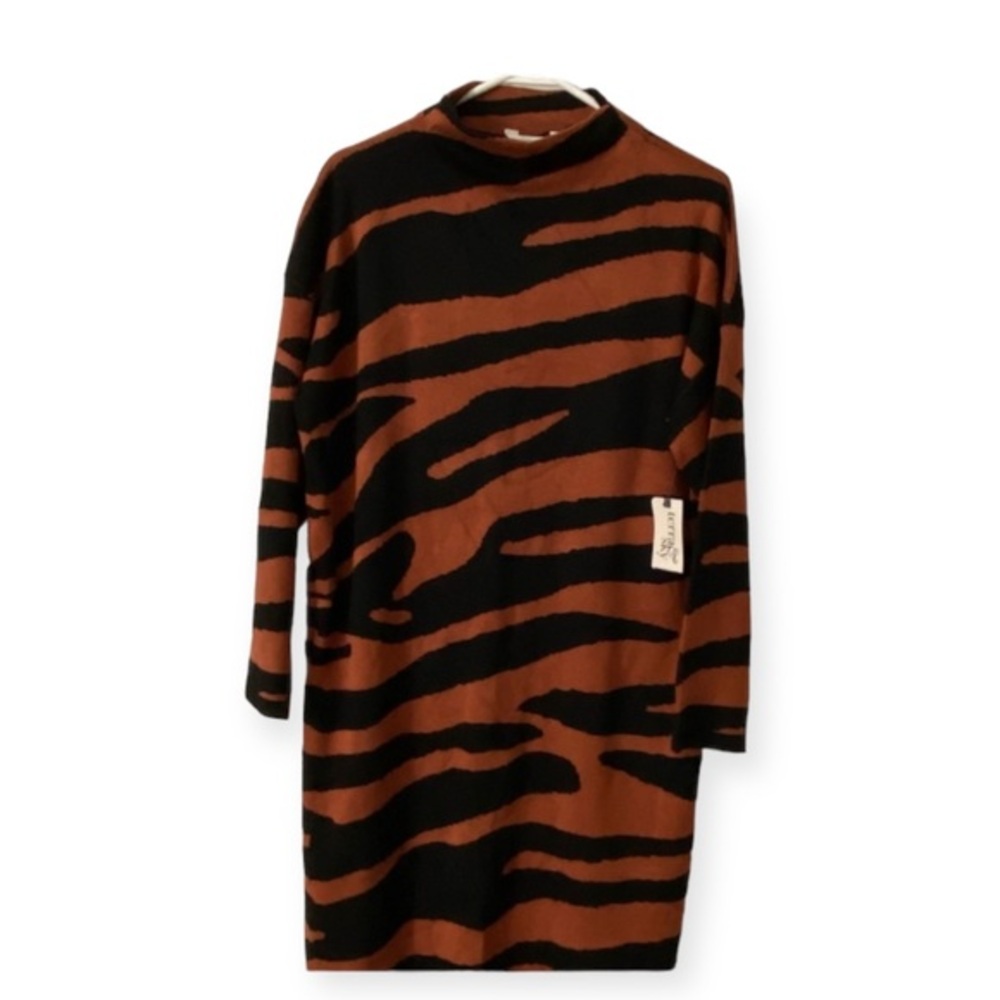 Terra & Sky Women’s Black-Brown Striped Sweater Dress Size 14W New Cottagecore